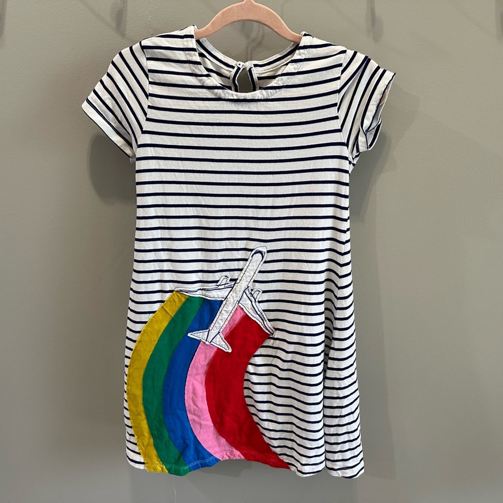 Girls Striped Rainbow Airplane T-Shirt Dress